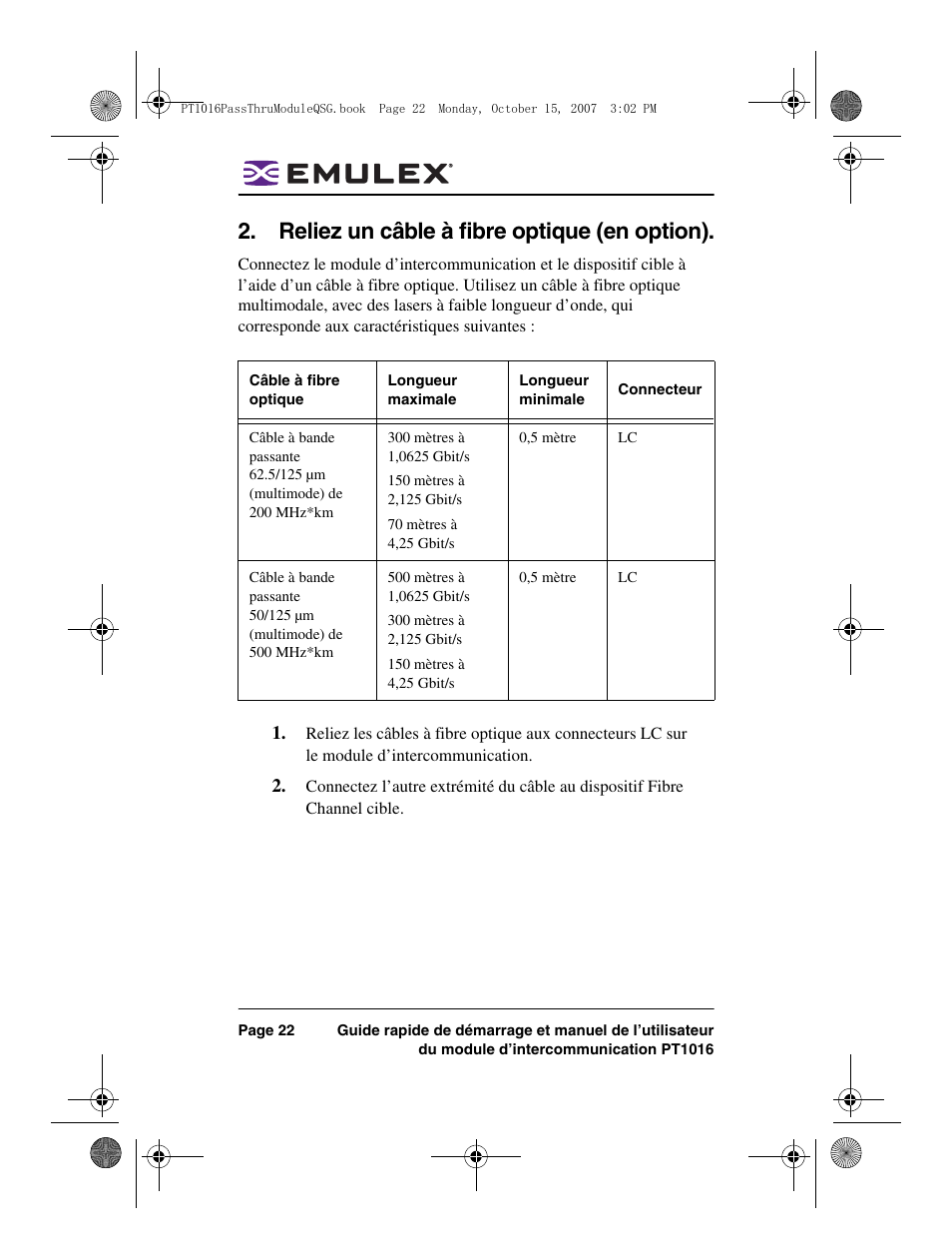 Reliez un câble à fibre optique (en option) | Dell PowerEdge M805 User Manual | Page 22 / 80