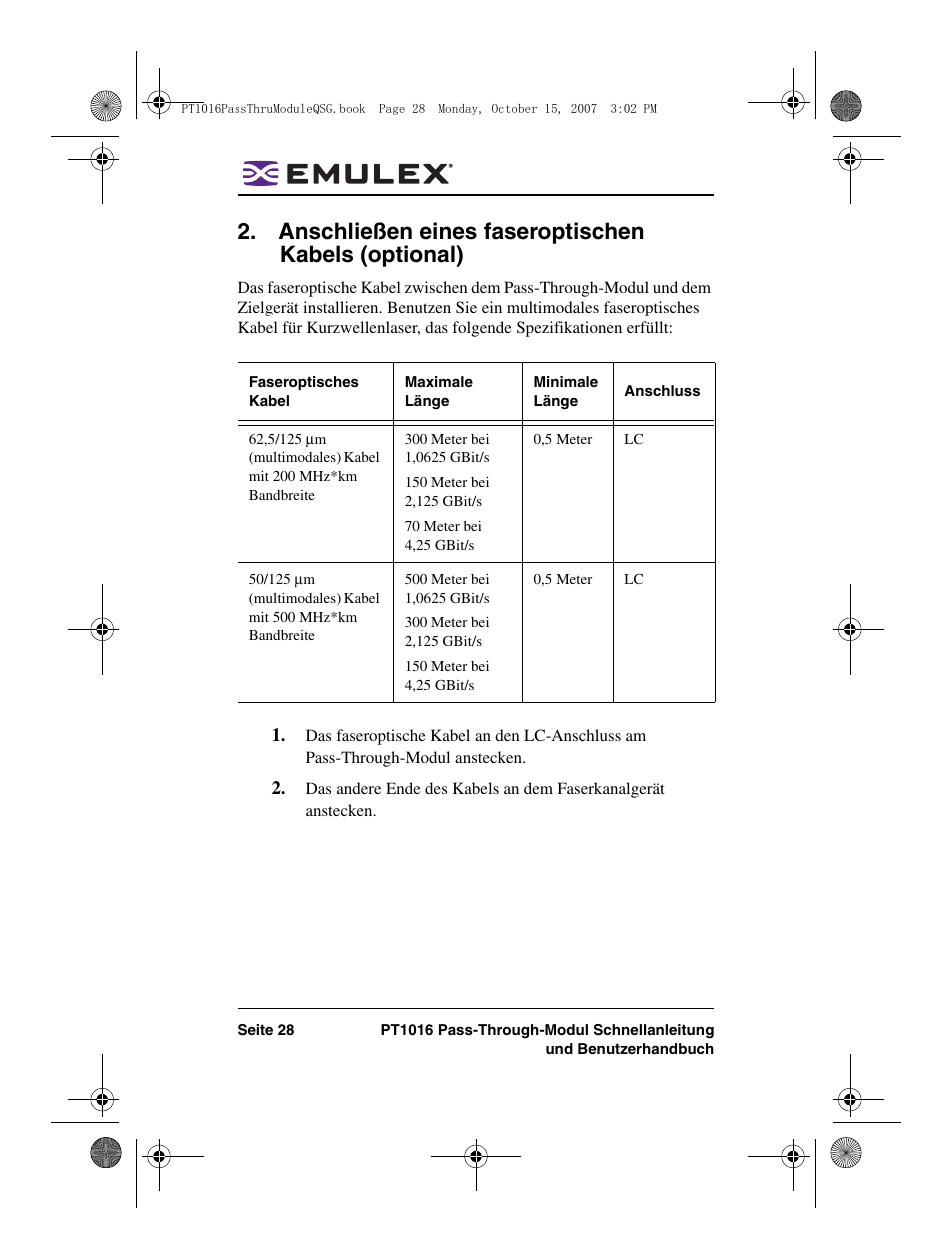 Anschließen eines faseroptischen kabels (optional) | Dell PowerEdge M805 User Manual | Page 28 / 80