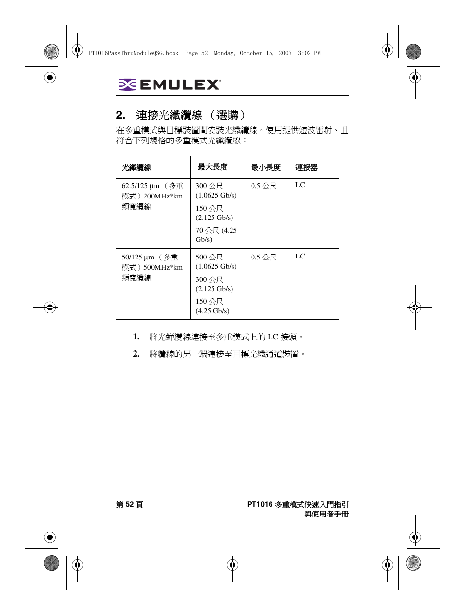 連接光纖纜線 （選購 | Dell PowerEdge M805 User Manual | Page 52 / 80