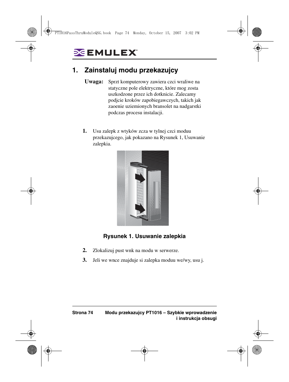 Zainstaluj modu przekazujcy | Dell PowerEdge M805 User Manual | Page 74 / 80