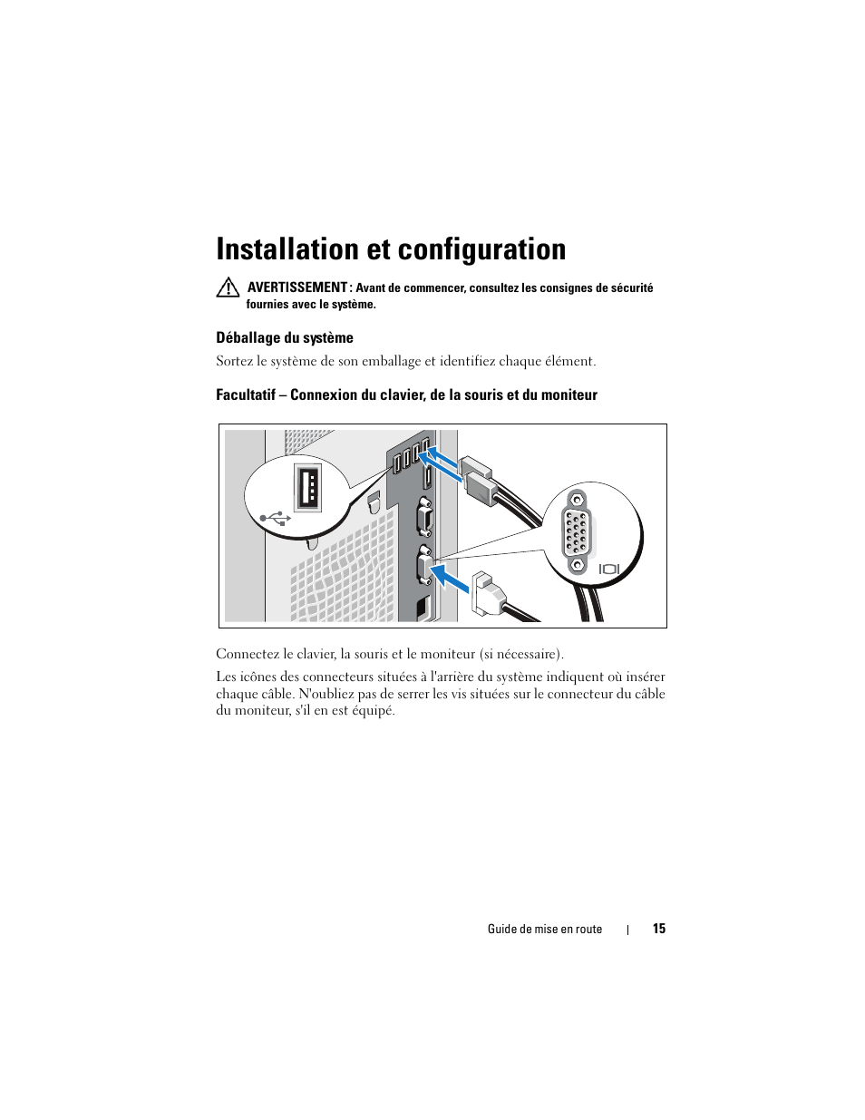 Installation et configuration, Déballage du système | Dell PowerEdge T110 User Manual | Page 17 / 50