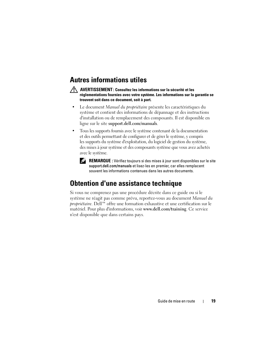 Autres informations utiles, Obtention d'une assistance technique | Dell PowerEdge T110 User Manual | Page 21 / 50
