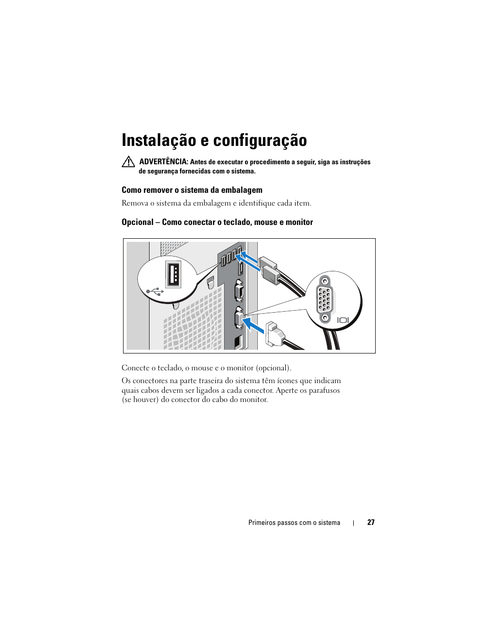 Instalação e configuração, Como remover o sistema da embalagem | Dell PowerEdge T110 User Manual | Page 29 / 50