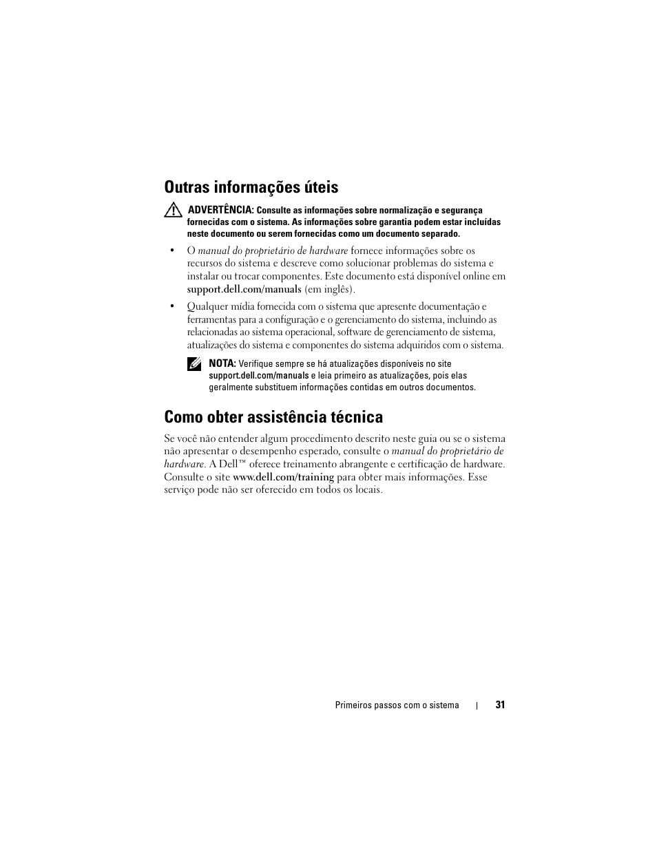 Outras informações úteis, Como obter assistência técnica | Dell PowerEdge T110 User Manual | Page 33 / 50