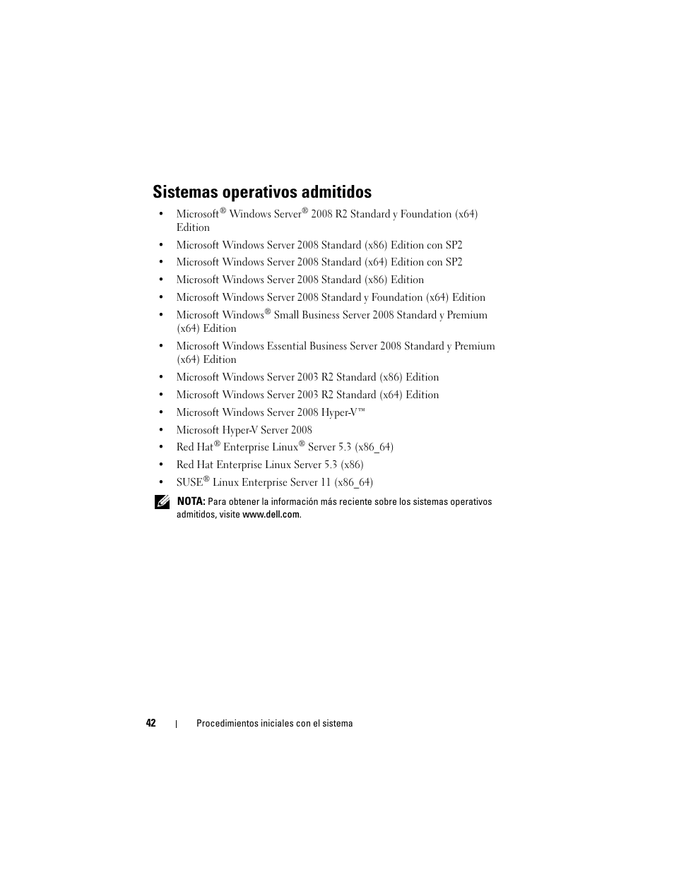 Sistemas operativos admitidos | Dell PowerEdge T110 User Manual | Page 44 / 50