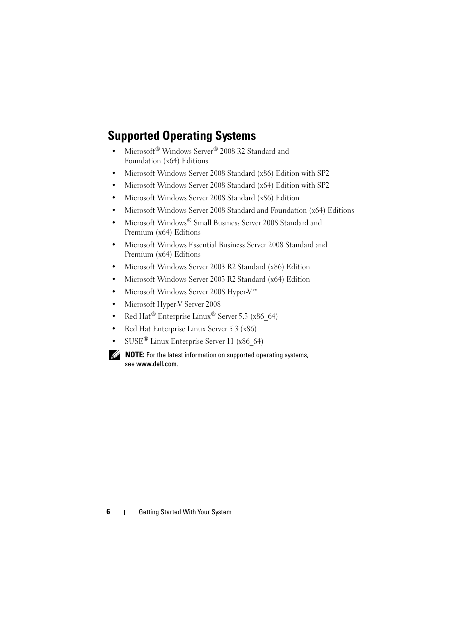 Supported operating systems | Dell PowerEdge T110 User Manual | Page 8 / 50