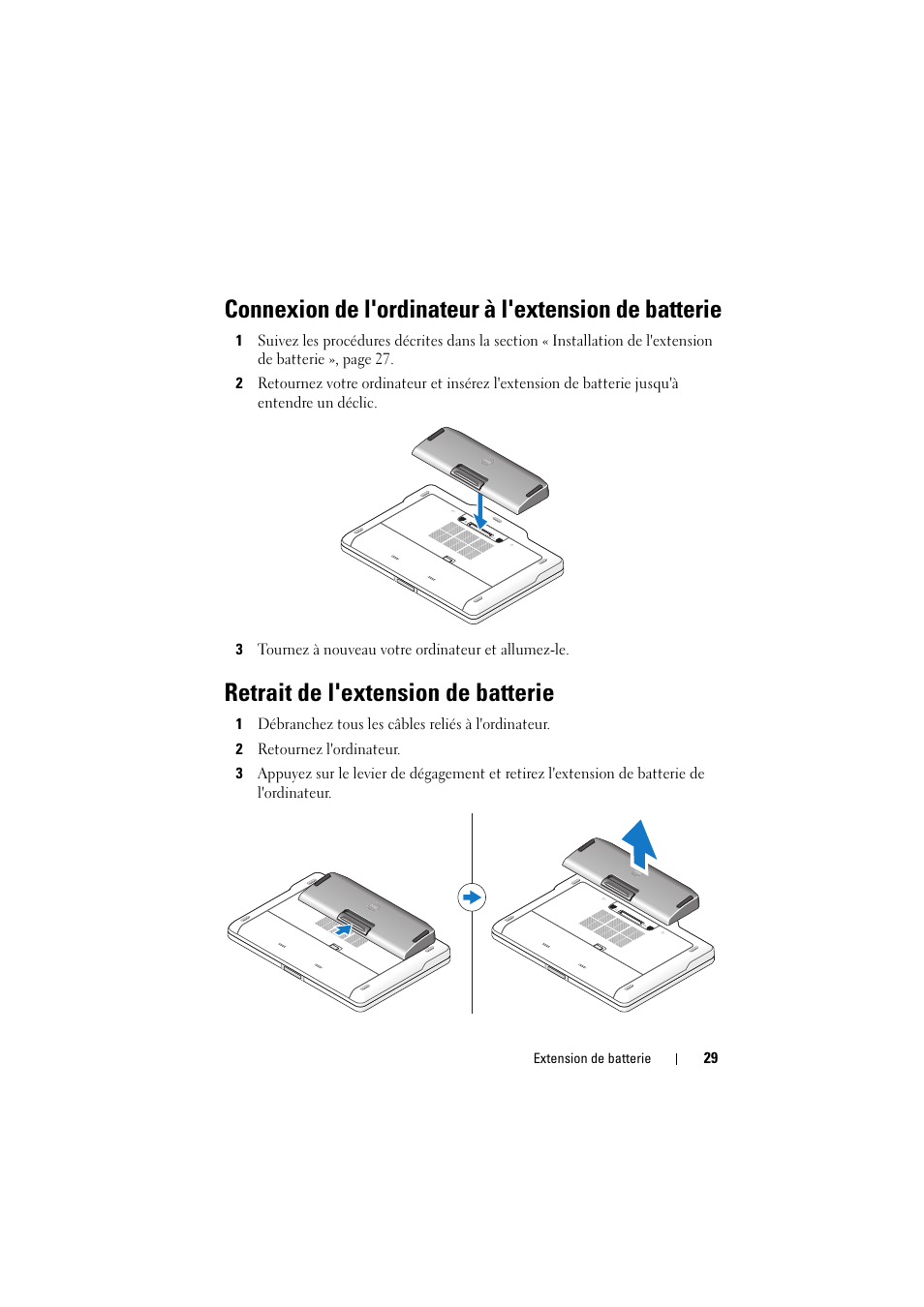 Retrait de l'extension de batterie | Dell Latitude XT3 (Mid 2011) User Manual | Page 31 / 88