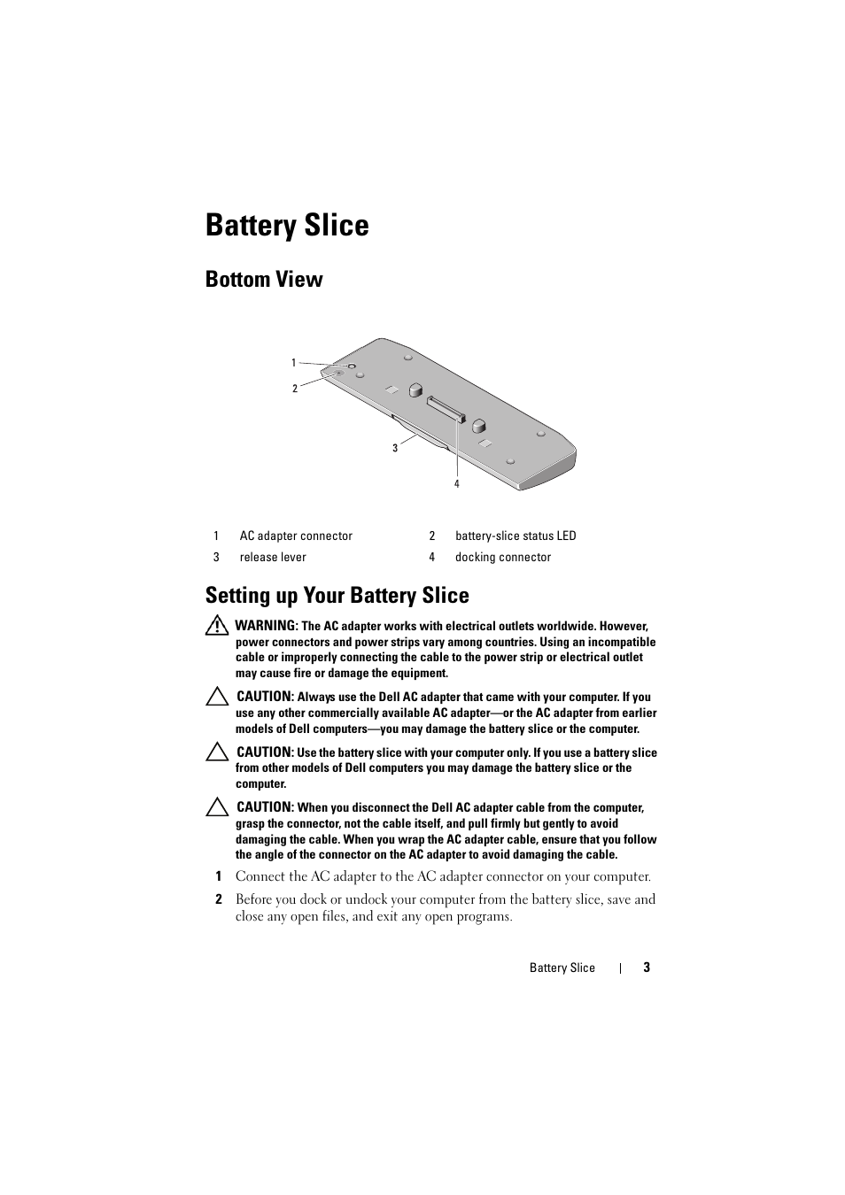 Battery slice, Bottom view setting up your battery slice | Dell Latitude XT3 (Mid 2011) User Manual | Page 5 / 88