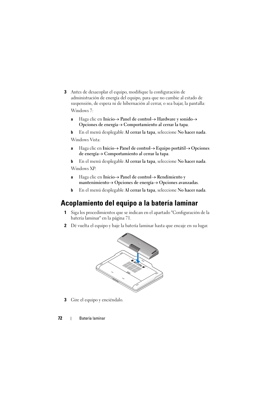 Acoplamiento del equipo a la batería laminar | Dell Latitude XT3 (Mid 2011) User Manual | Page 74 / 88