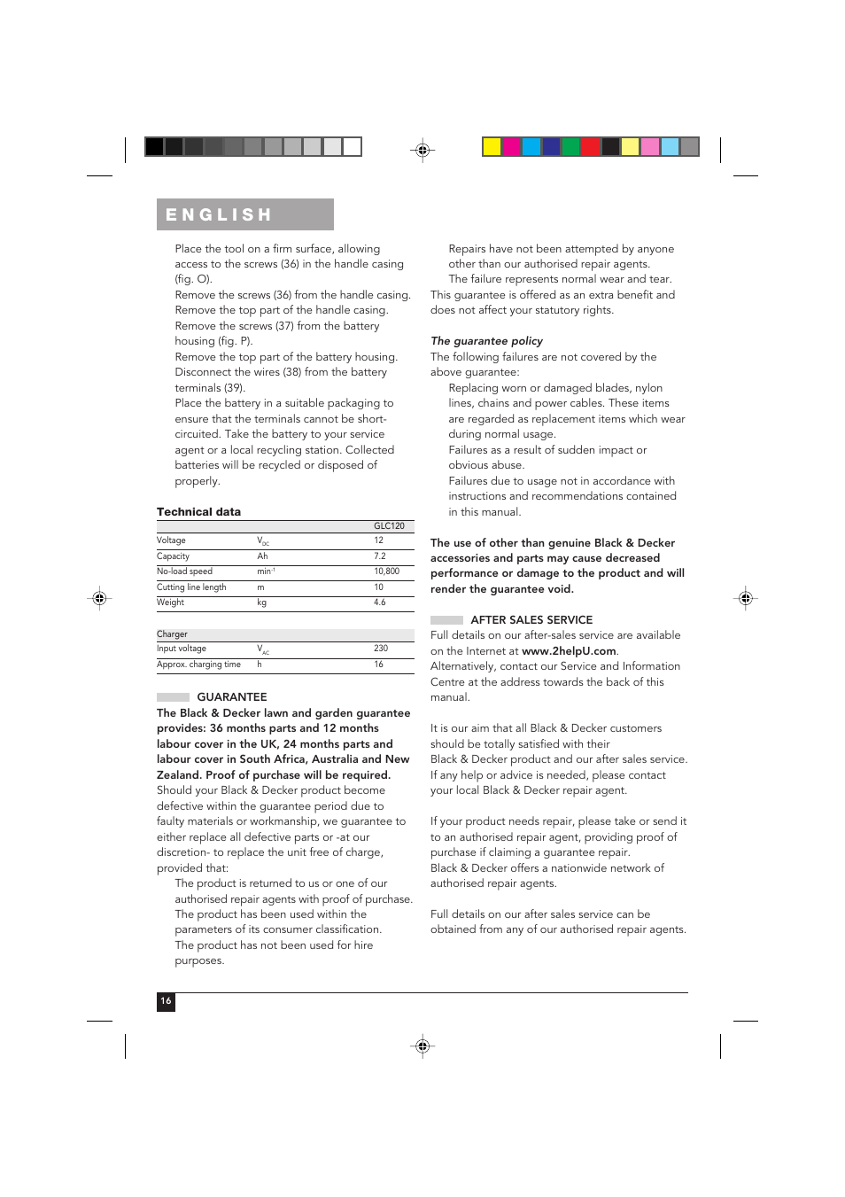 Black & Decker GLC120 User Manual | Page 16 / 22