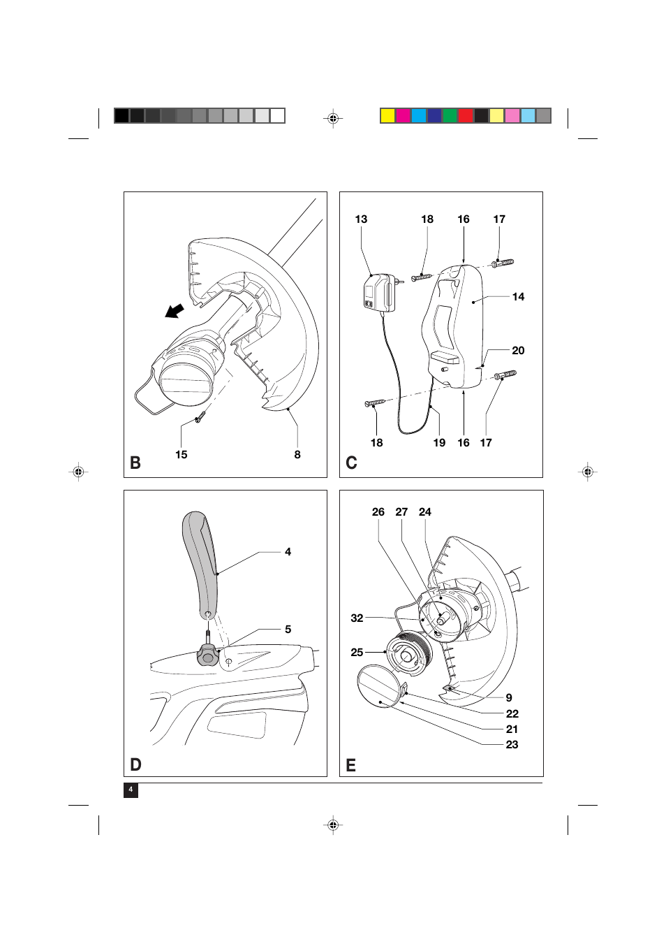 Cb d e | Black & Decker GLC120 User Manual | Page 4 / 22