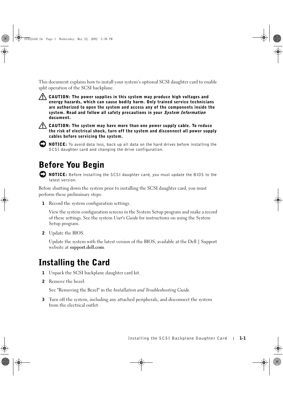 Before you begin, Installing the card | Dell PowerEdge 2600 User Manual | Page 3 / 42