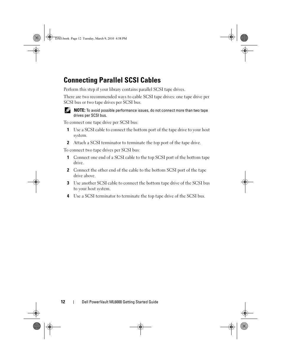Connecting parallel scsi cables | Dell PowerVault ML6000 User Manual | Page 12 / 56