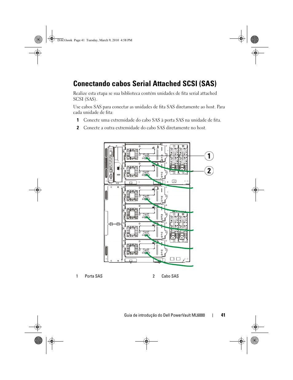 Conectando cabos serial attached scsi (sas) | Dell PowerVault ML6000 User Manual | Page 41 / 56