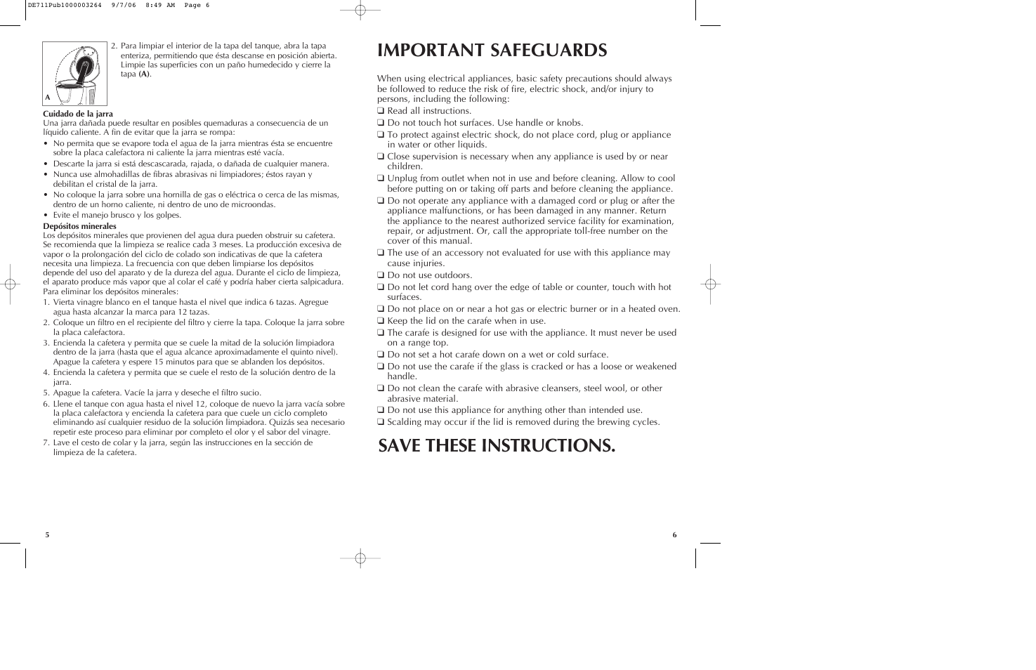 Important safeguards, Save these instructions | Black & Decker DE711 User Manual | Page 4 / 9