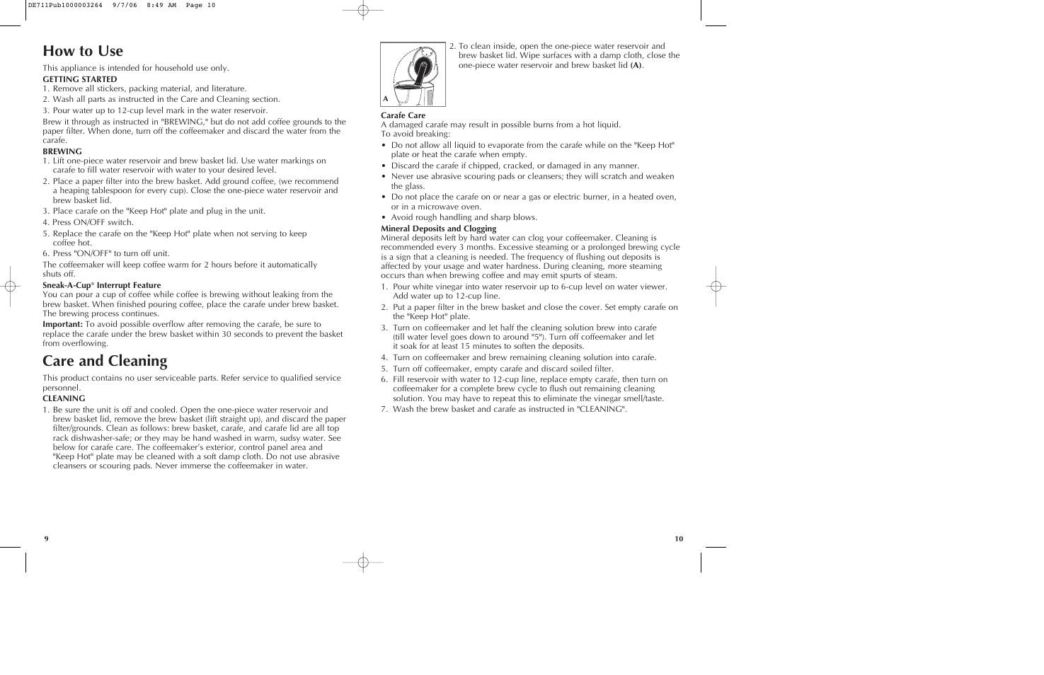 How to use, Care and cleaning | Black & Decker DE711 User Manual | Page 6 / 9