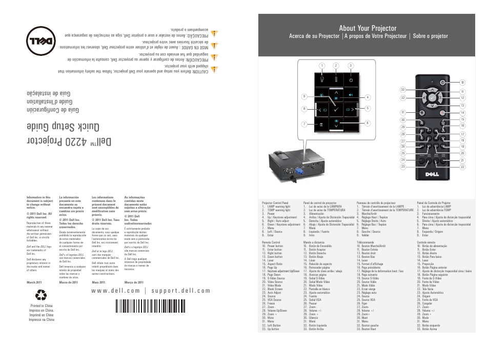 Dell™ 4220 projector quick set up guide, About your projector, First fold first fold | Dell 4220 Projector User Manual | Page 2 / 2