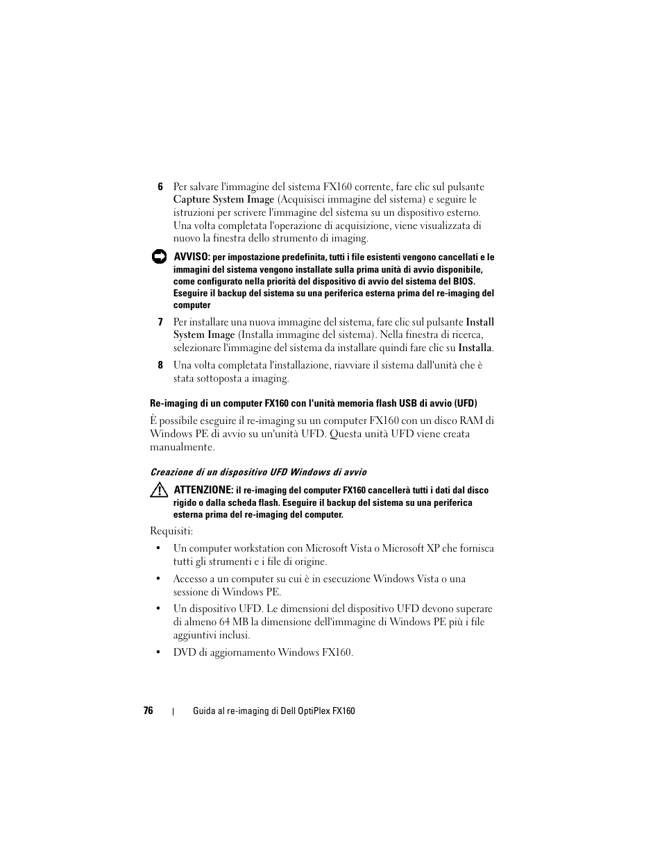 Creazione di un dispositivo ufd windows di avvio | Dell OptiPlex FX160 (Late 2008) User Manual | Page 76 / 132