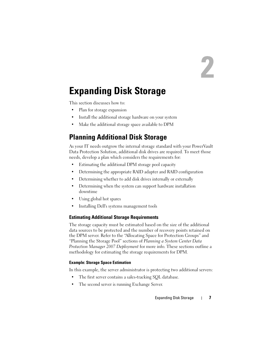 Expanding disk storage, Planning additional disk storage | Dell PowerVault DP500 User Manual | Page 7 / 28