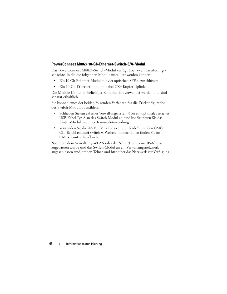 Powerconnect m8024 10-gb-ethernet-switch-e/a-modul | Dell PowerEdge M710HD User Manual | Page 46 / 92