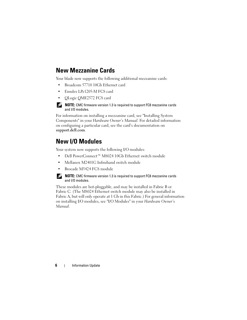 New mezzanine cards, New i/o modules | Dell PowerEdge M710HD User Manual | Page 6 / 92