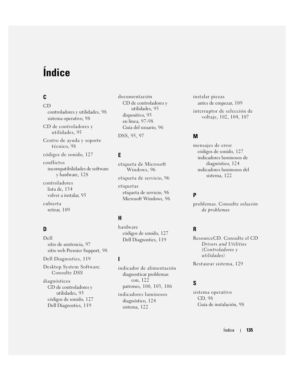 Índice | Dell OptiPlex GX520 User Manual | Page 135 / 136