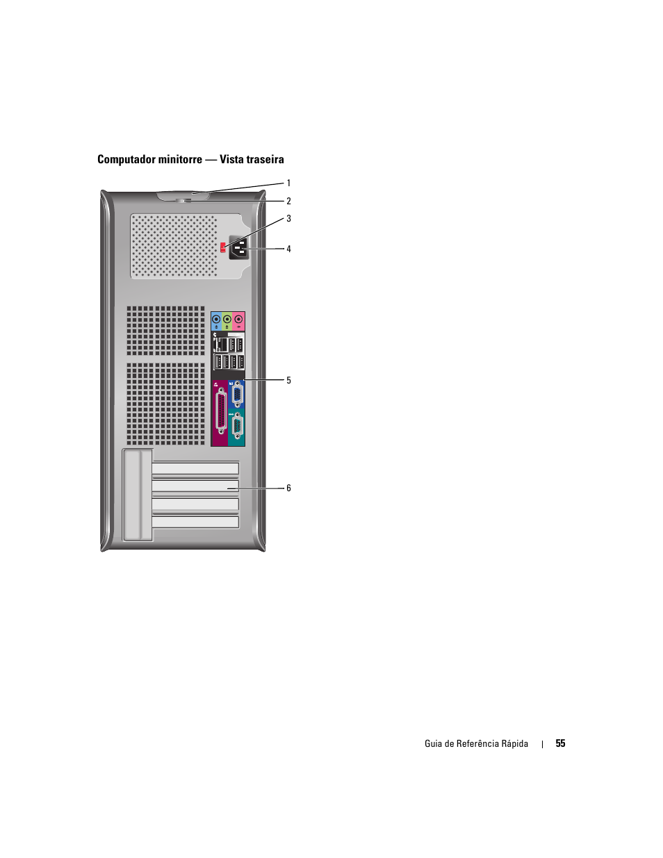 Computador minitorre - vista traseira, Computador minitorre — vista traseira | Dell OptiPlex GX520 User Manual | Page 55 / 136