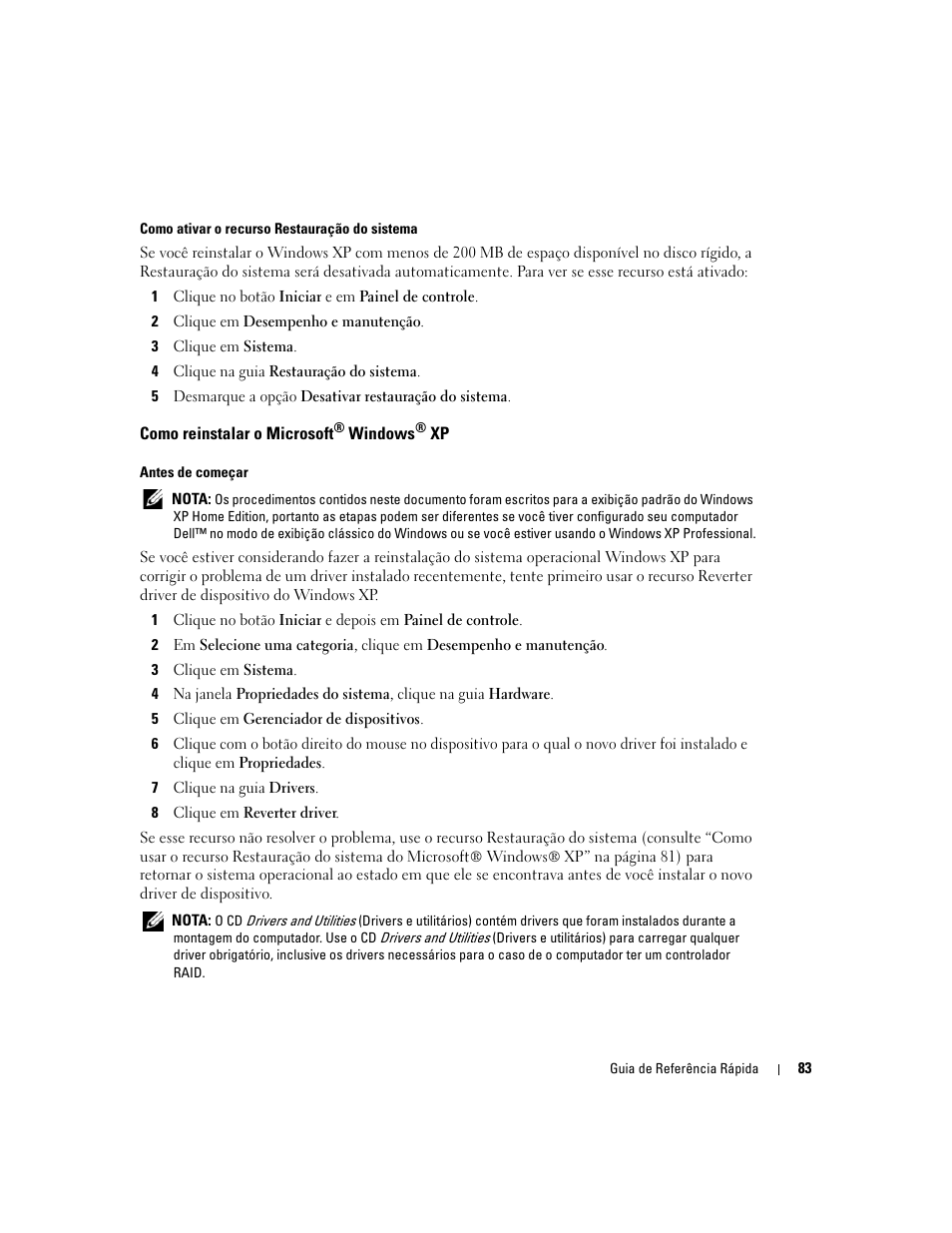 Como reinstalar o microsoft® windows® xp, Como reinstalar o microsoft | Dell OptiPlex GX520 User Manual | Page 83 / 136