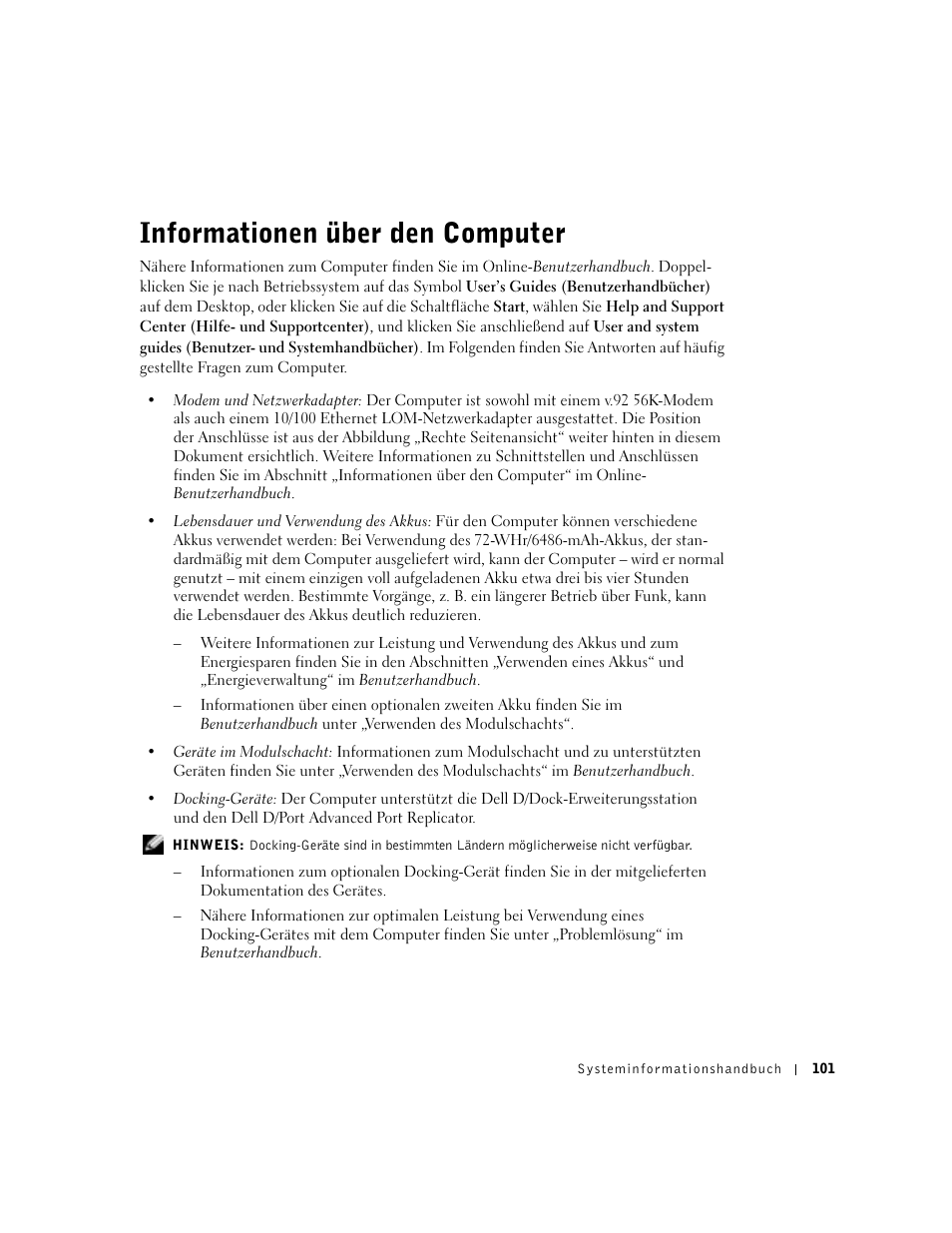 Informationen über den computer | Dell Precision M60 User Manual | Page 103 / 200