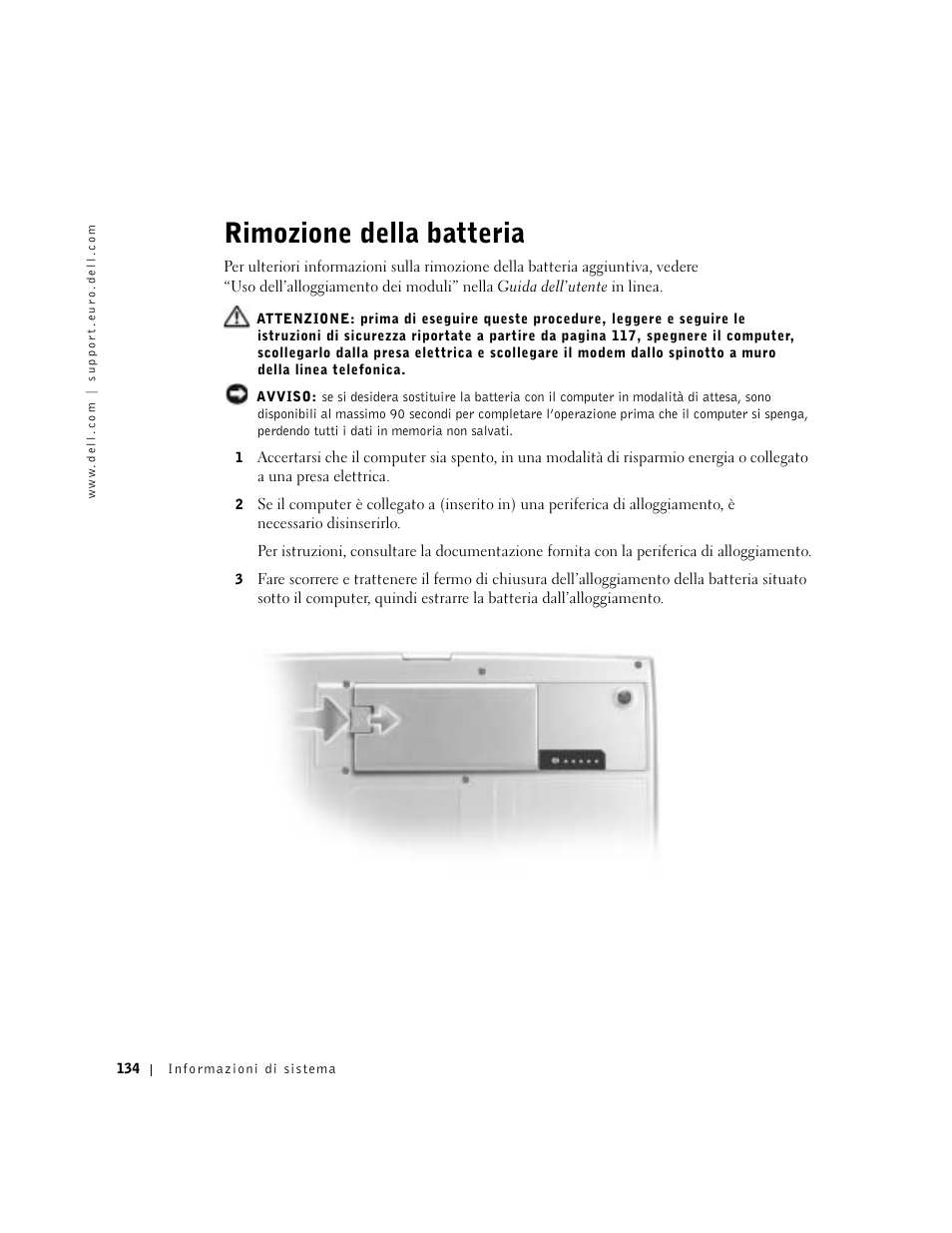 Rimozione della batteria | Dell Precision M60 User Manual | Page 136 / 200