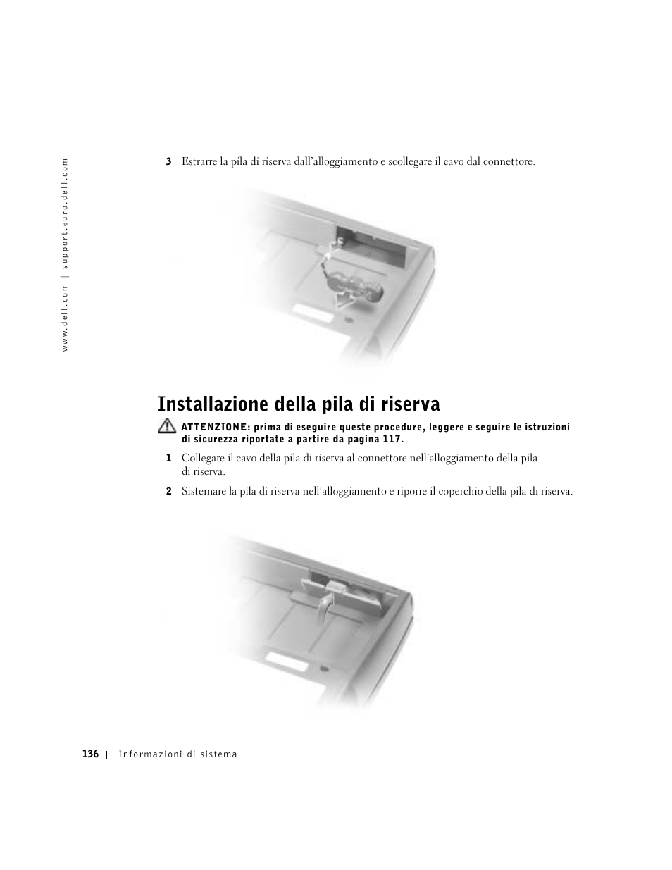 Installazione della pila di riserva | Dell Precision M60 User Manual | Page 138 / 200