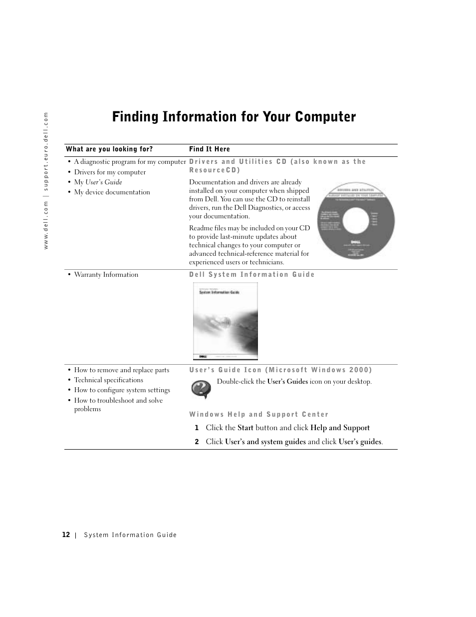 Finding information for your computer | Dell Precision M60 User Manual | Page 14 / 200
