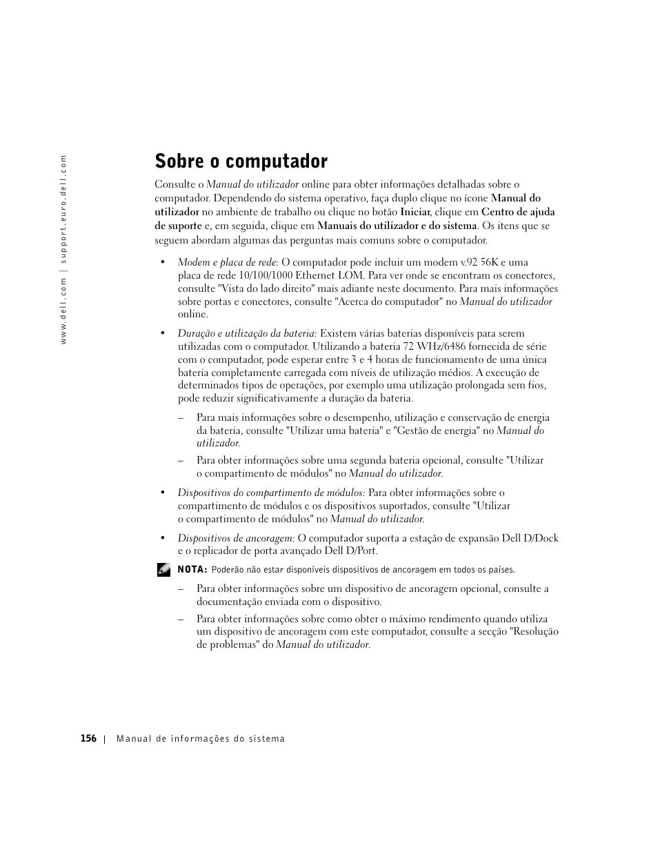 Sobre o computador | Dell Precision M60 User Manual | Page 158 / 200