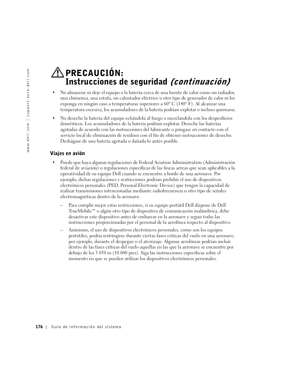 Viajes en avión | Dell Precision M60 User Manual | Page 178 / 200