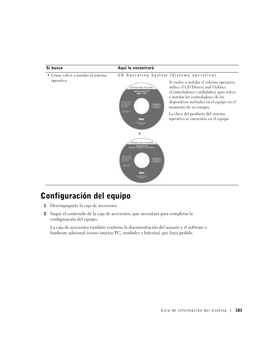 Configuración del equipo | Dell Precision M60 User Manual | Page 185 / 200