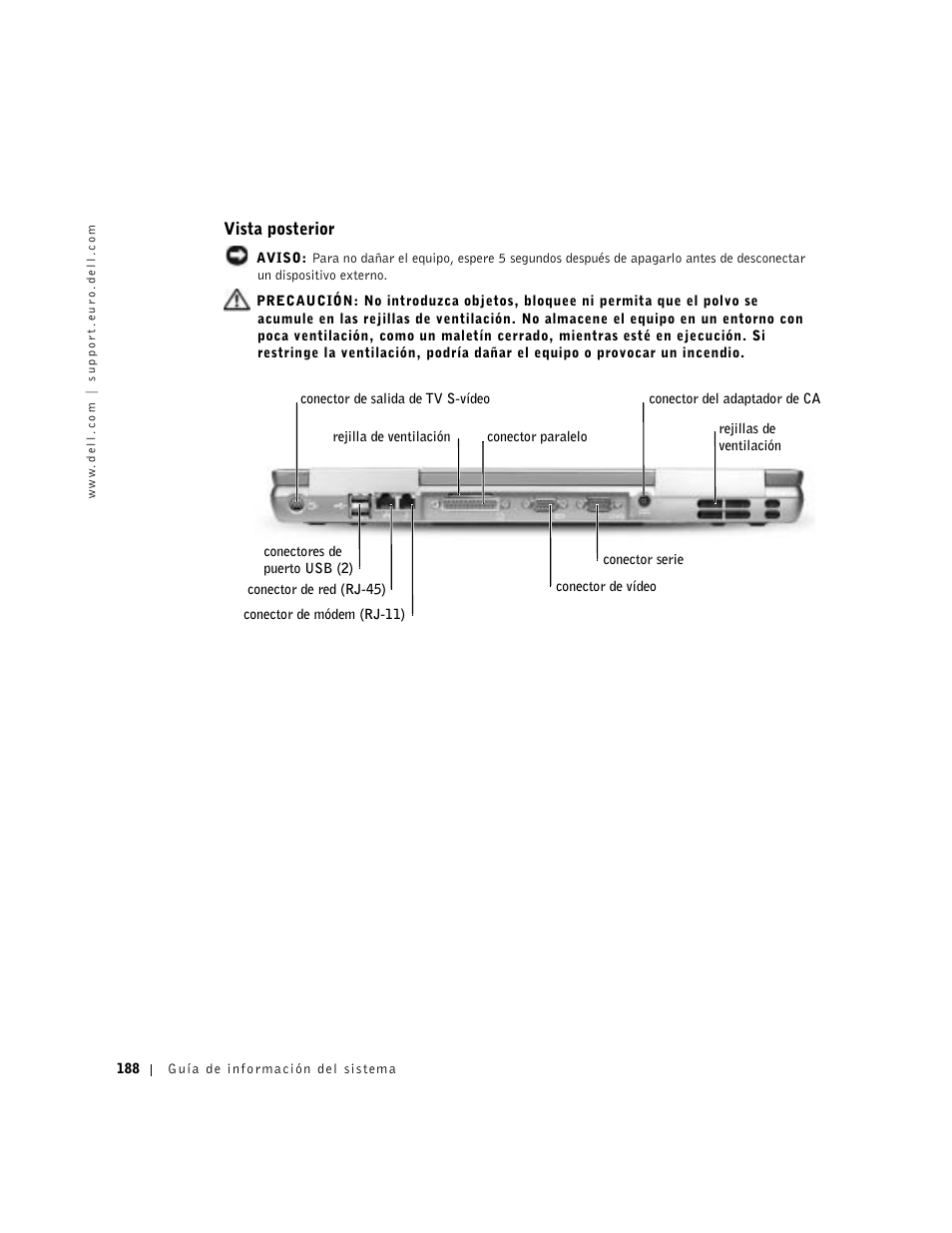 Vista posterior | Dell Precision M60 User Manual | Page 190 / 200