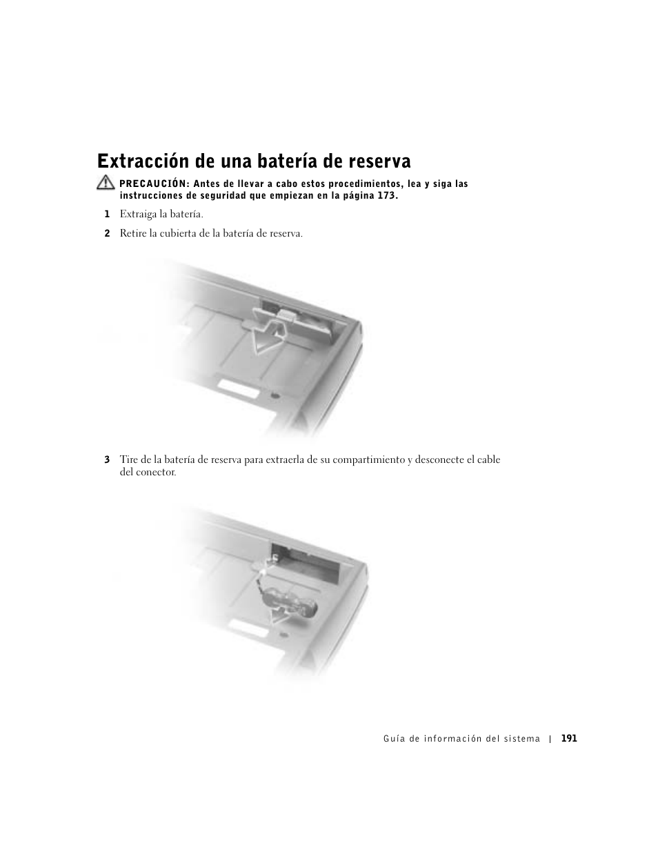 Extracción de una batería de reserva | Dell Precision M60 User Manual | Page 193 / 200