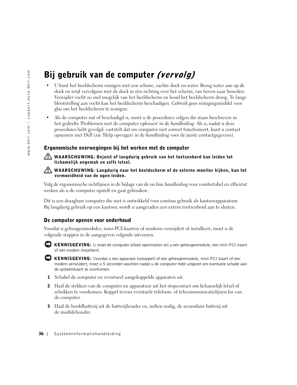 De computer openen voor onderhoud, Bij gebruik van de computer (vervolg) | Dell Precision M60 User Manual | Page 38 / 200