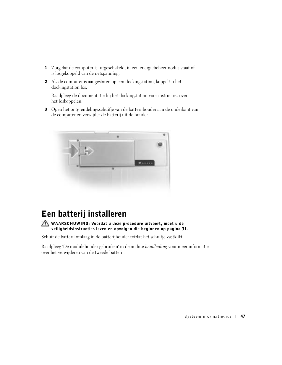 Een batterij installeren | Dell Precision M60 User Manual | Page 49 / 200