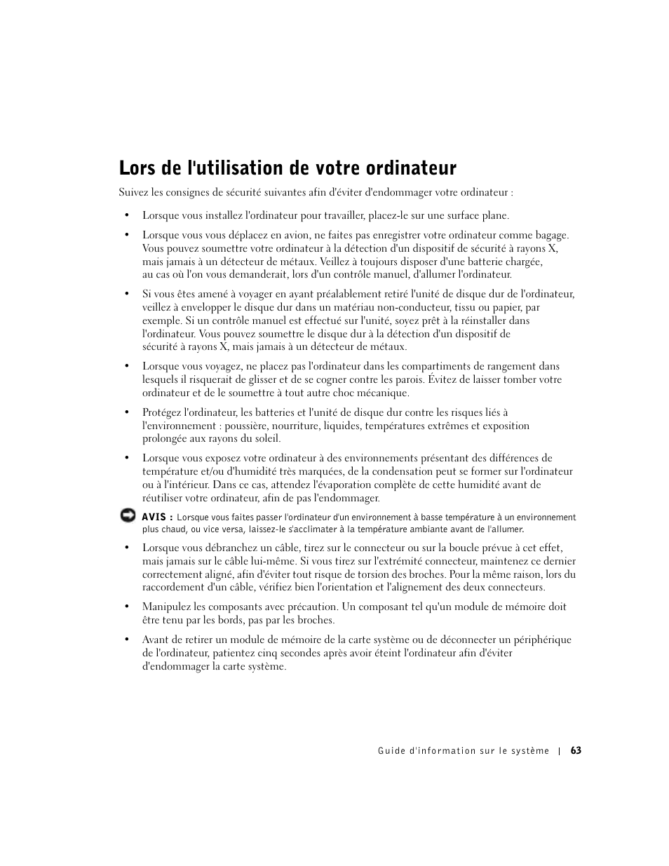 Lors de l'utilisation de votre ordinateur | Dell Precision M60 User Manual | Page 65 / 200