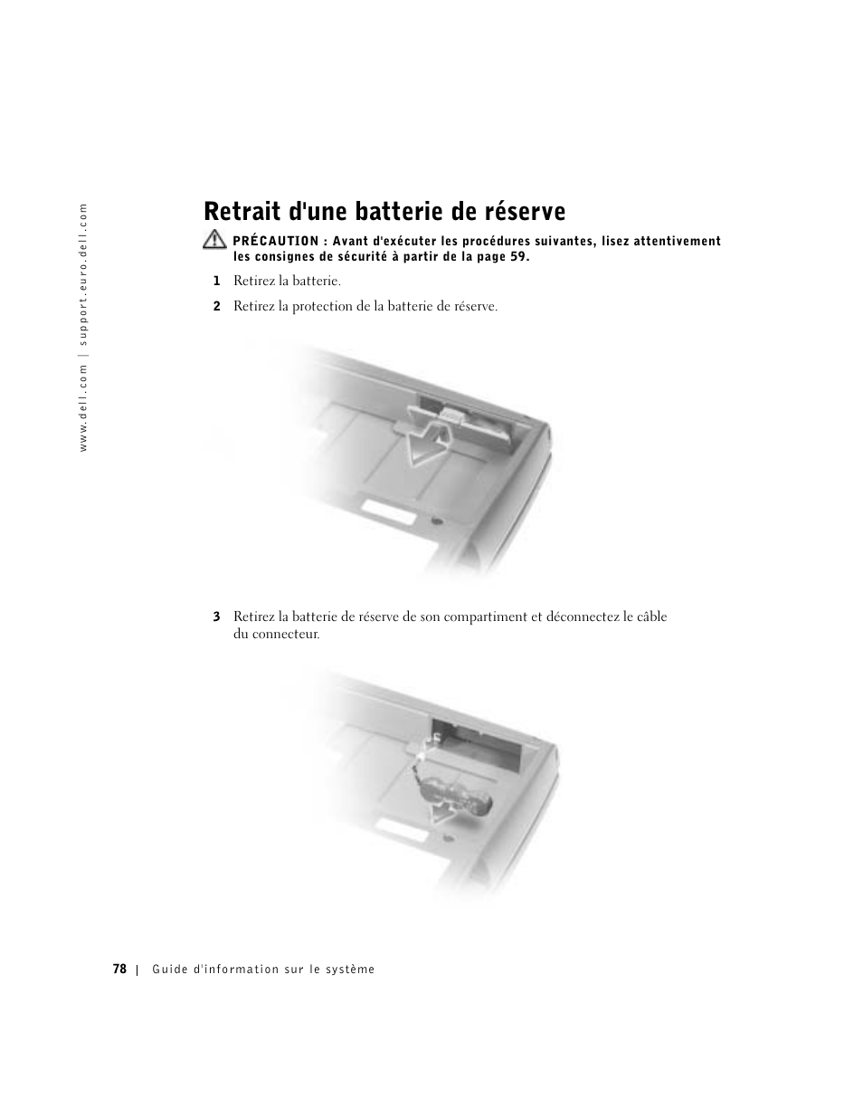 Retrait d'une batterie de réserve | Dell Precision M60 User Manual | Page 80 / 200