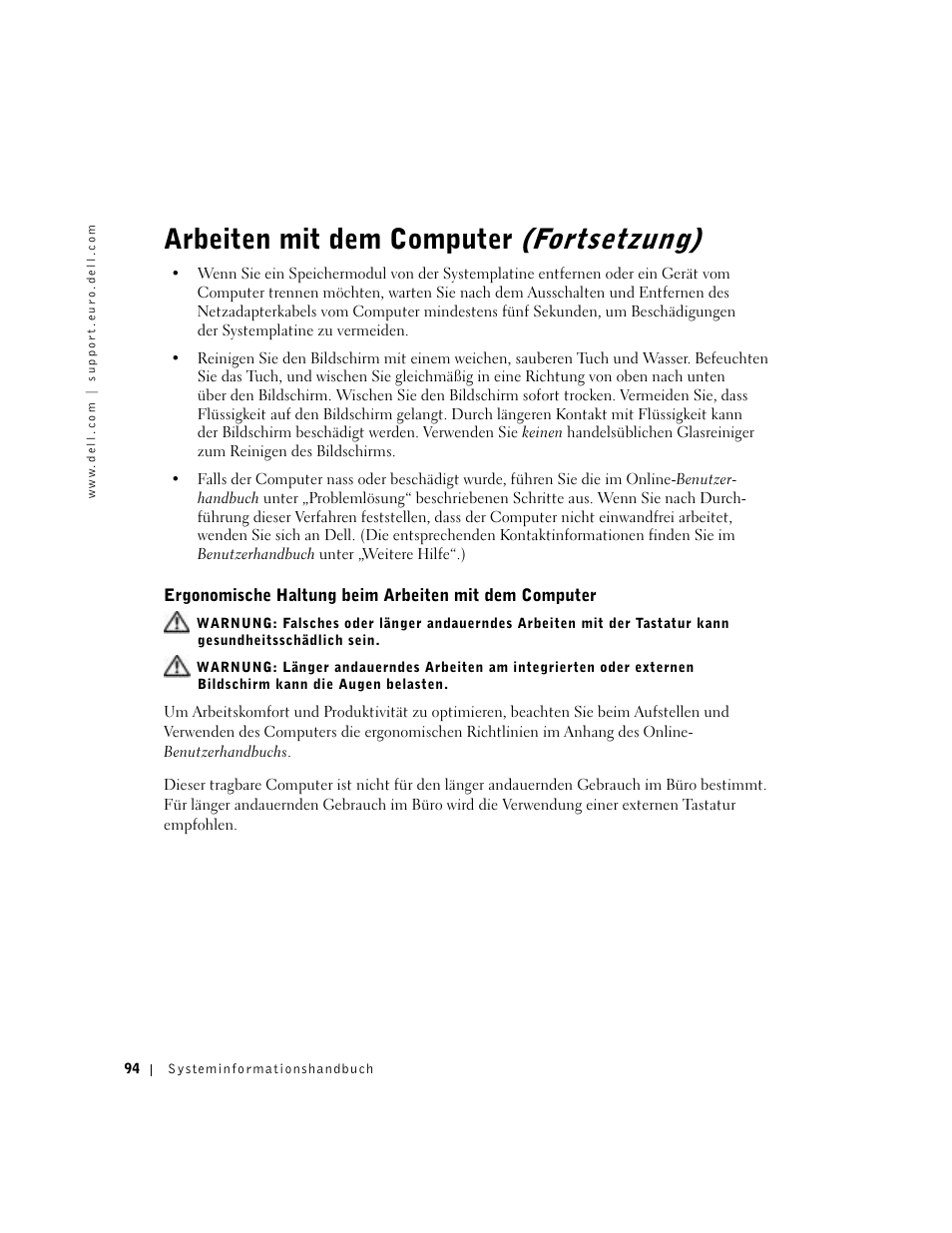 Arbeiten mit dem computer (fortsetzung) | Dell Precision M60 User Manual | Page 96 / 200