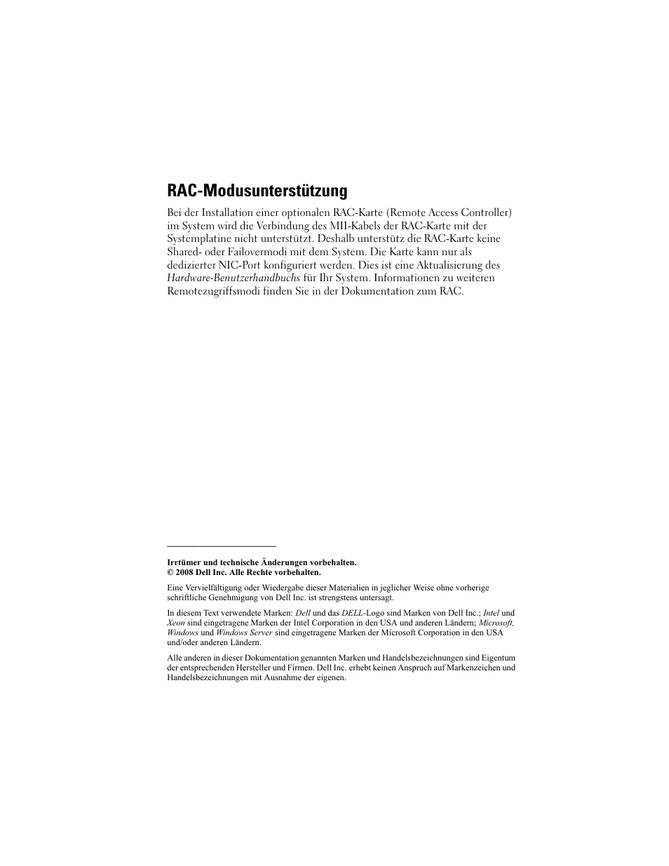 Rac-modusunterstützung | Dell PowerEdge R300 User Manual | Page 10 / 18