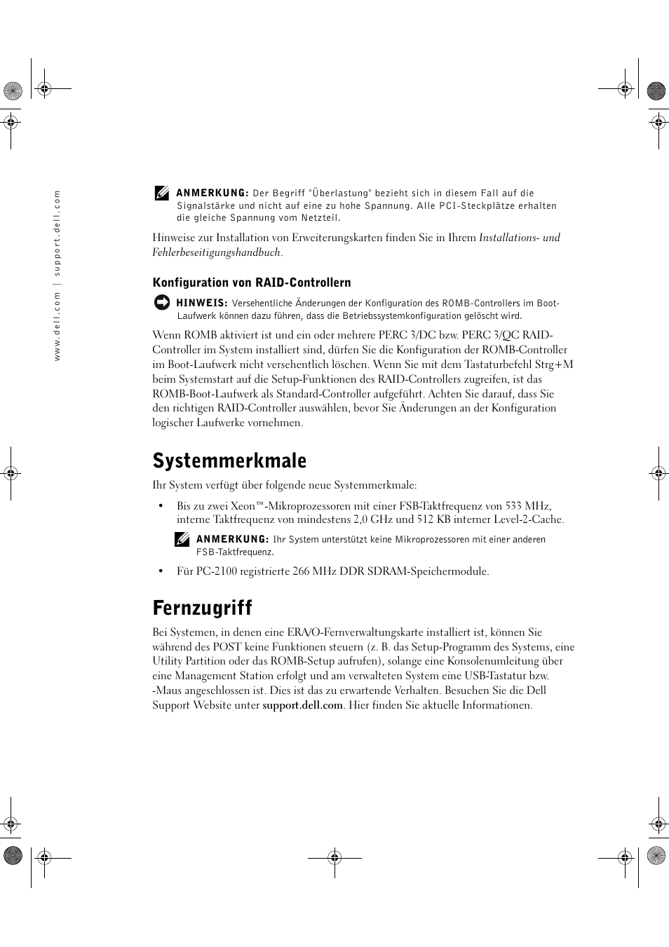 Systemmerkmale, Fernzugriff | Dell PowerVault 770N (Deskside NAS Appliance) User Manual | Page 12 / 26