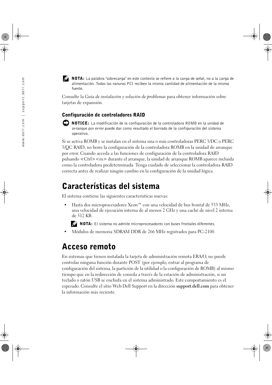 Características del sistema, Acceso remoto | Dell PowerVault 770N (Deskside NAS Appliance) User Manual | Page 24 / 26