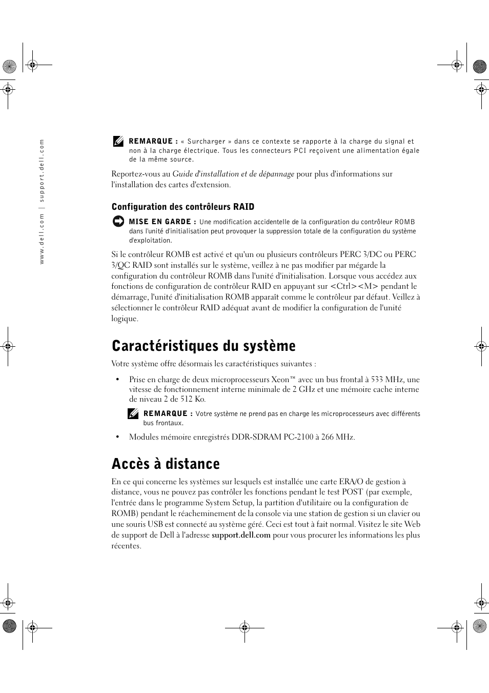 Caractéristiques du système, Accès à distance | Dell PowerVault 770N (Deskside NAS Appliance) User Manual | Page 8 / 26