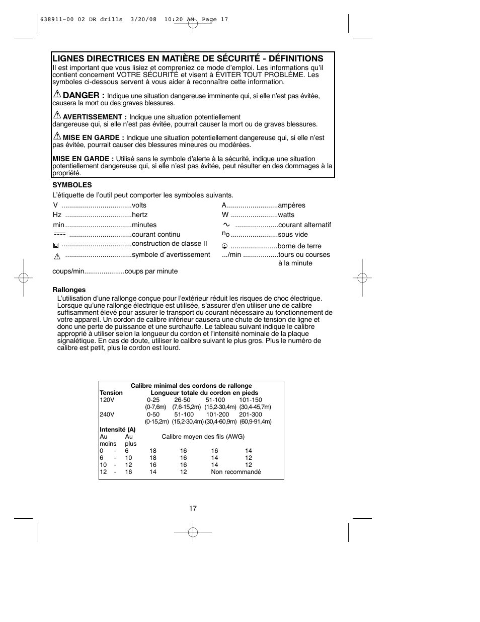 Danger | Black & Decker DR550 User Manual | Page 17 / 40