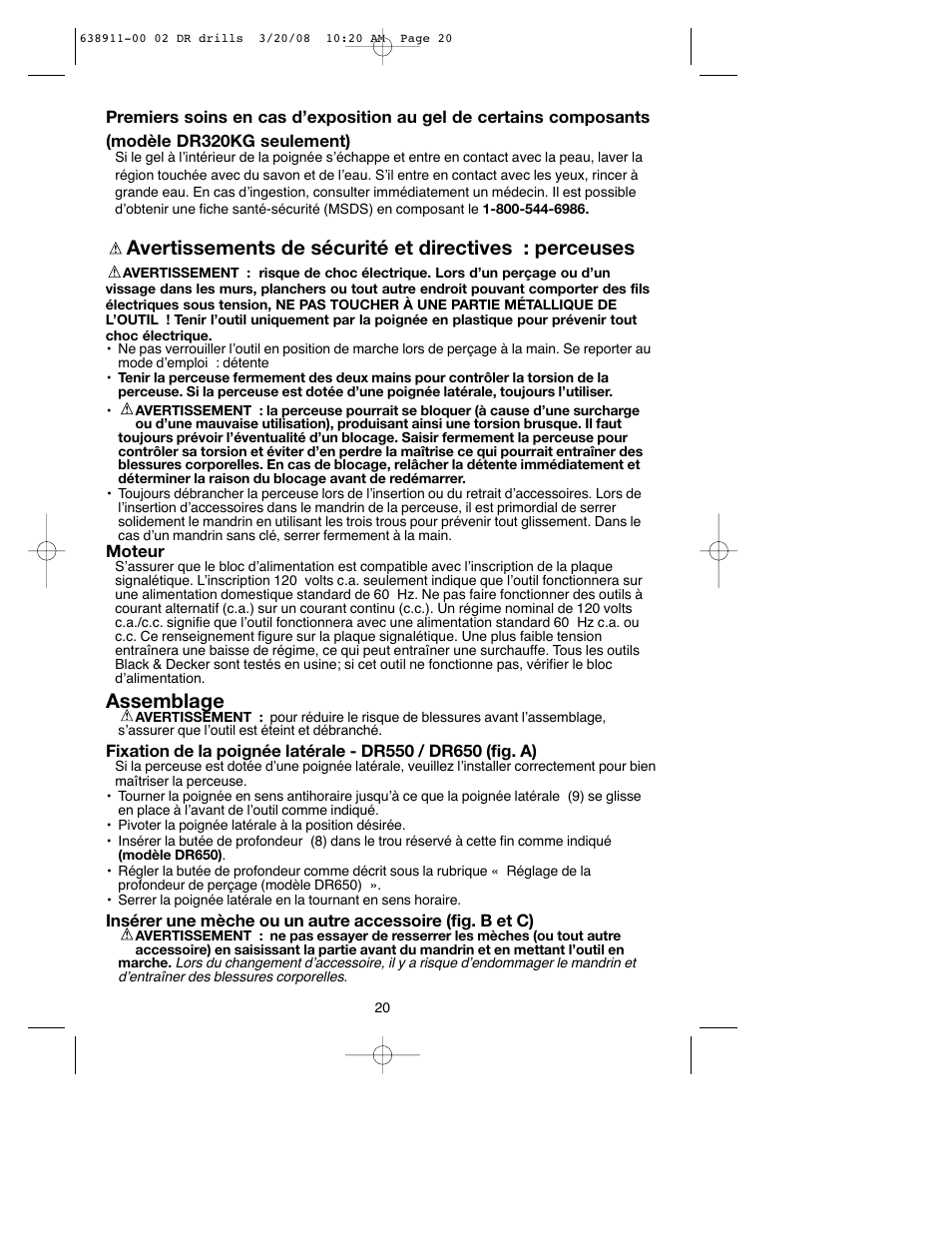 Assemblage | Black & Decker DR550 User Manual | Page 20 / 40