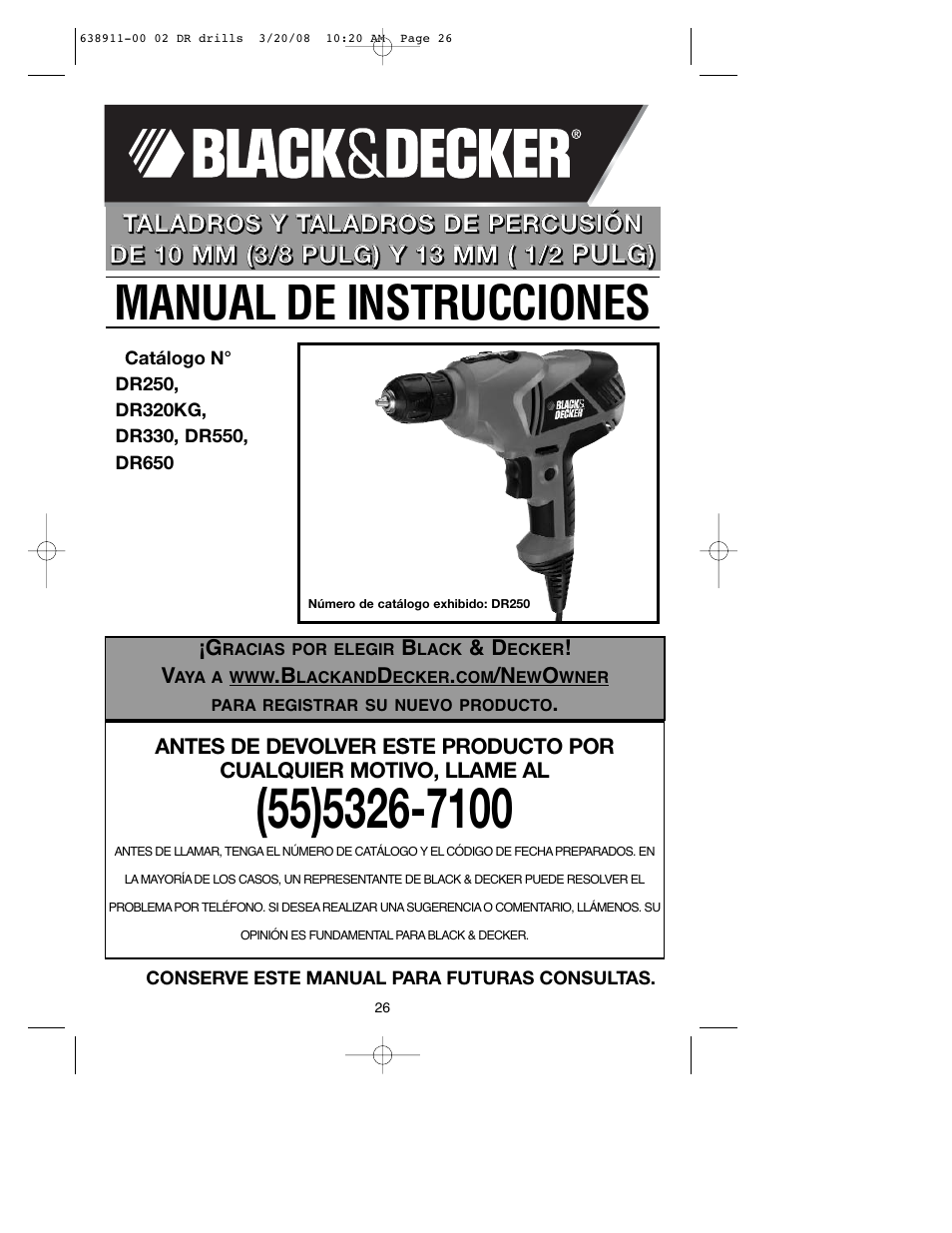 Manual de instrucciones | Black & Decker DR550 User Manual | Page 26 / 40