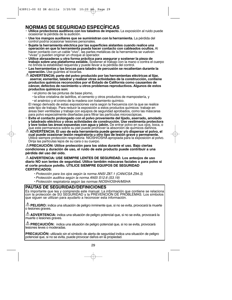 Normas de seguridad específicas | Black & Decker DR550 User Manual | Page 29 / 40